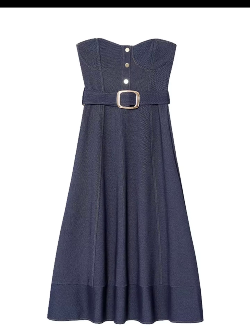 Zara Navy Strapless Midi Dress with Buckle Belt
